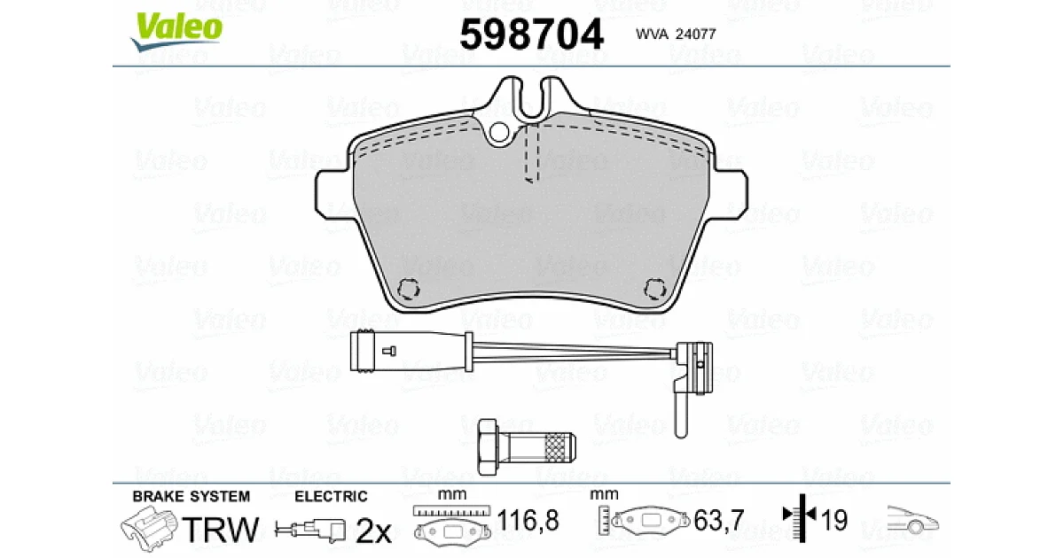 598704 - VALEO - Комплект тормозных колодок, дисковый тормоз