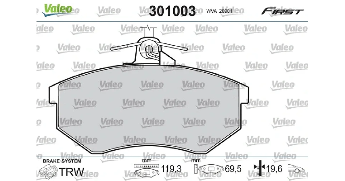 301003 - VALEO - Комплект тормозных колодок, дисковый тормоз