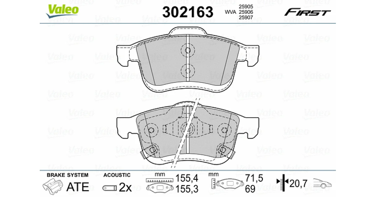 302163 - VALEO - Комплект тормозных колодок, дисковый тормоз