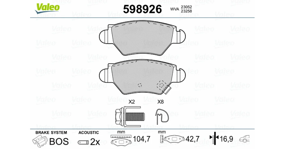 598926 - VALEO - Комплект тормозных колодок, дисковый тормоз