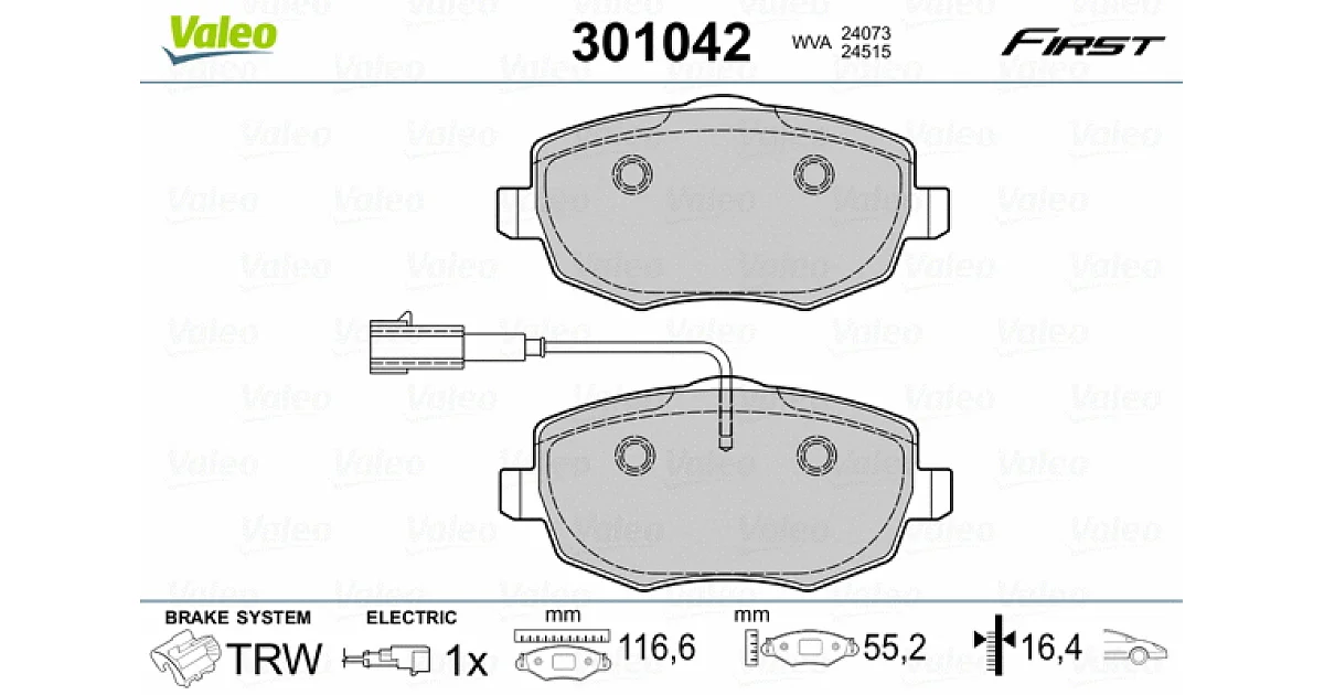 VALEO 301042, Комплект тормозных колодок, дисковый тормоз