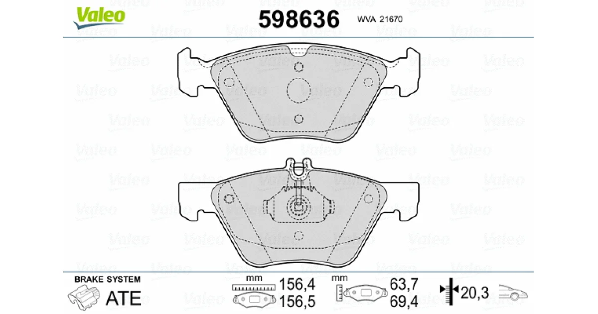 598636 - VALEO - Комплект тормозных колодок, дисковый тормоз