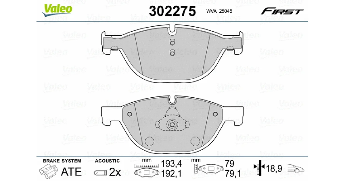 302275 - VALEO - Комплект тормозных колодок, дисковый тормоз