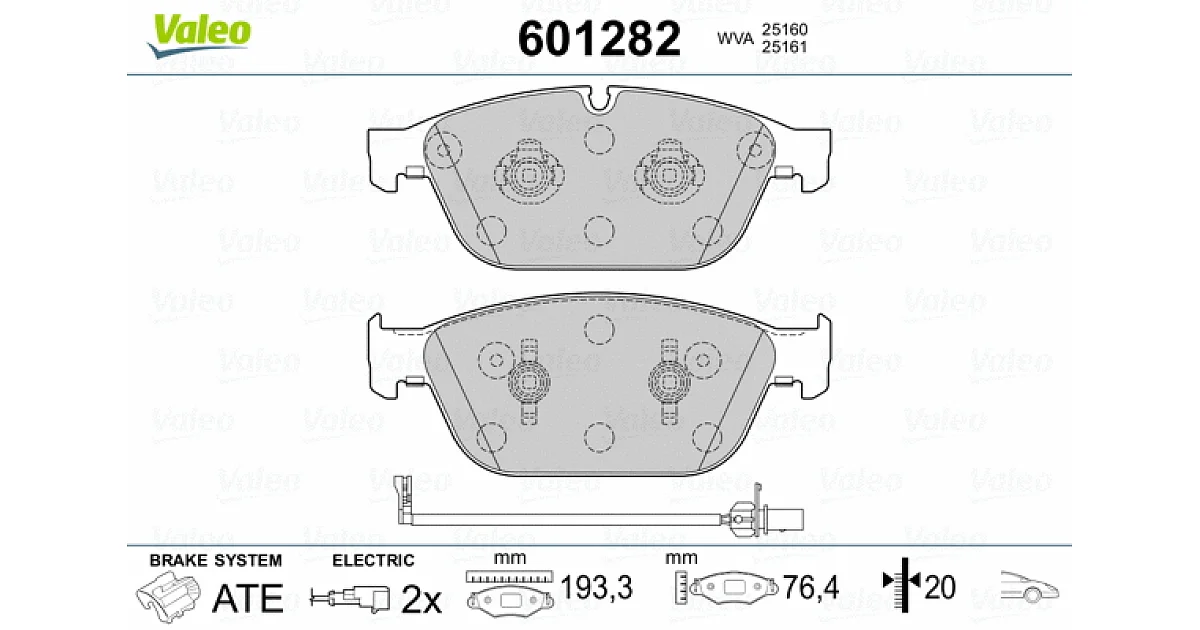 VALEO 601282, Комплект тормозных колодок, дисковый тормоз