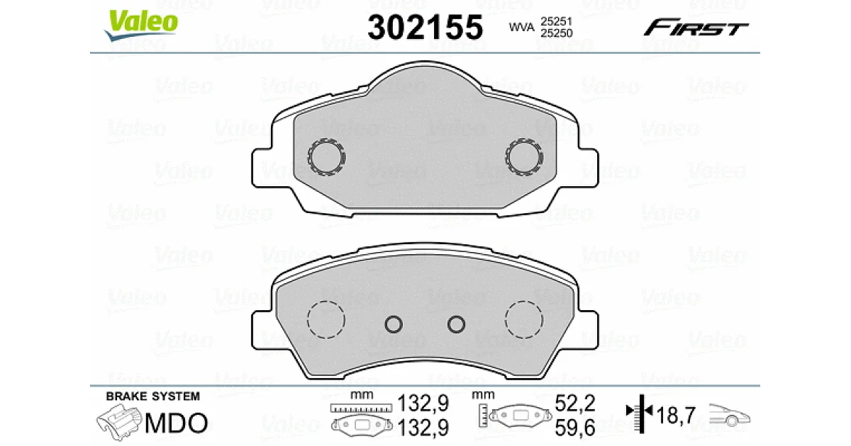 VALEO 302155, Комплект тормозных колодок, дисковый тормоз