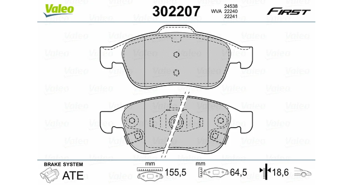 302207 - VALEO - Комплект тормозных колодок, дисковый тормоз