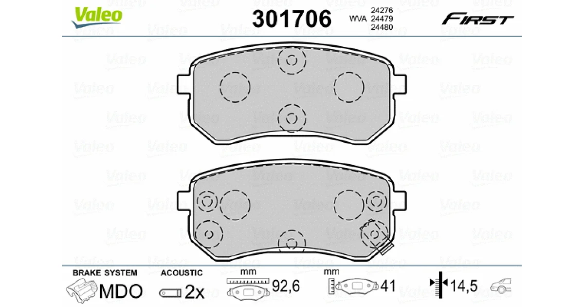 301706 - VALEO - Комплект тормозных колодок, дисковый тормоз