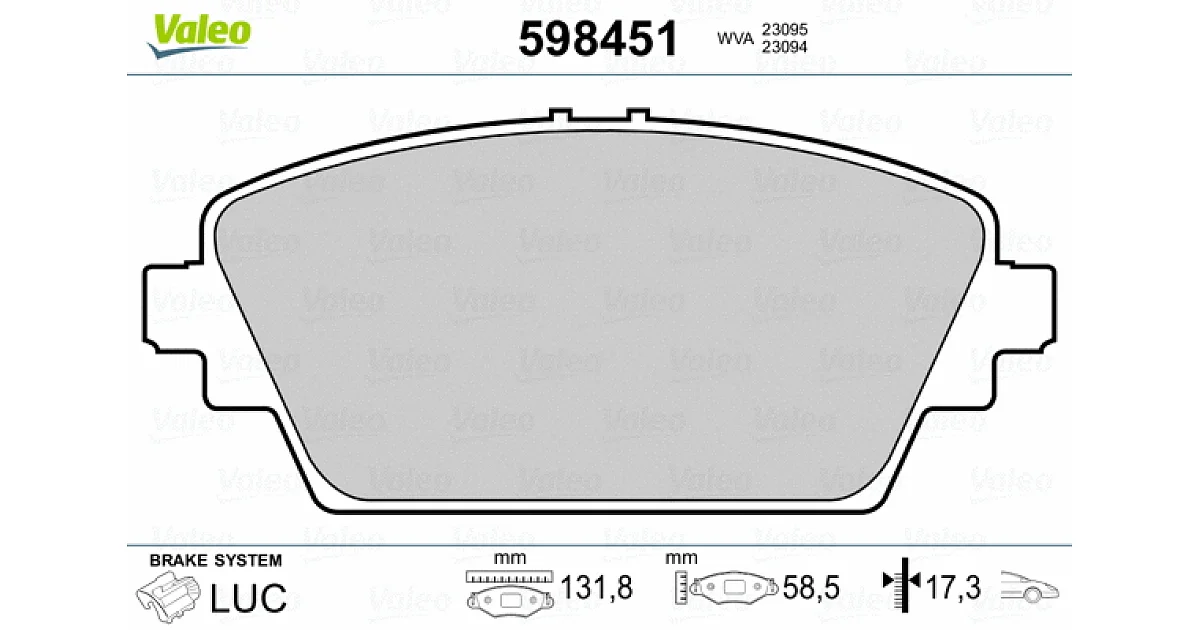 598451 - VALEO - Комплект тормозных колодок, дисковый тормоз
