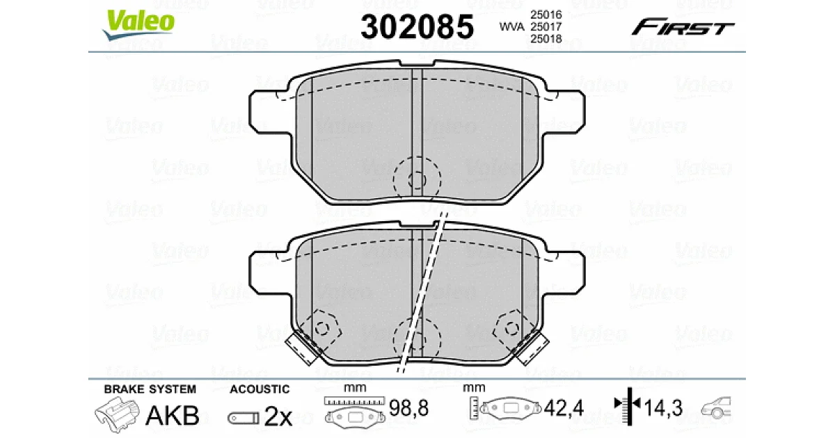 302085 - VALEO - Комплект тормозных колодок, дисковый тормоз