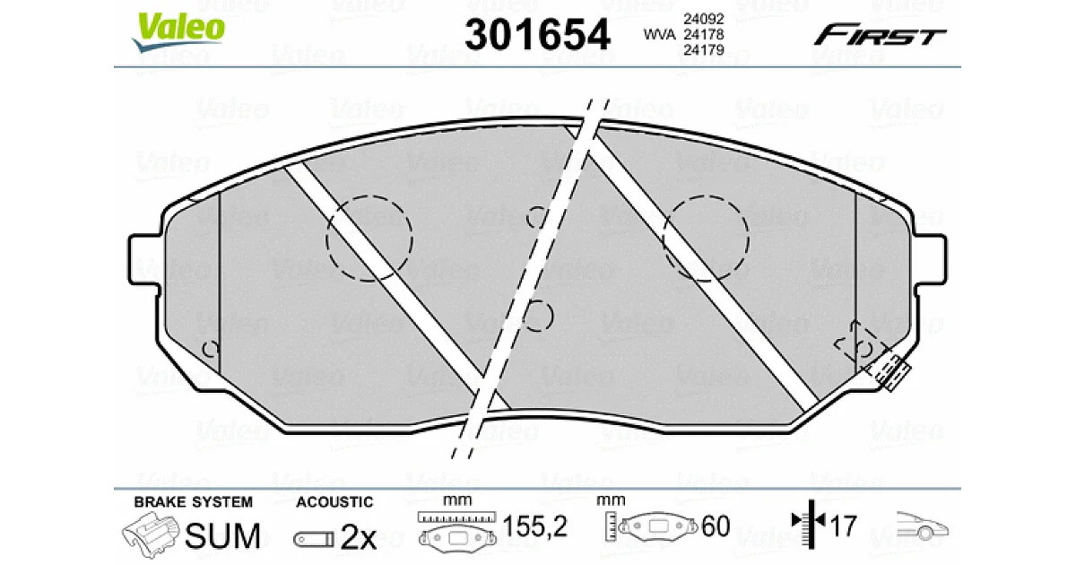 301654 - VALEO - Комплект тормозных колодок, дисковый тормоз