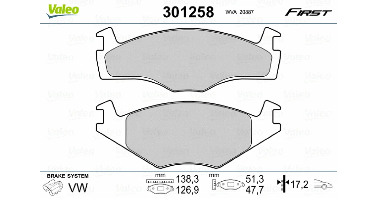 VALEO 301258, Комплект тормозных колодок, дисковый тормоз