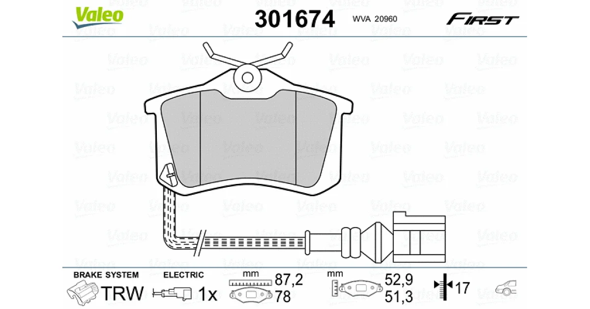 301674 - VALEO - Комплект тормозных колодок, дисковый тормоз