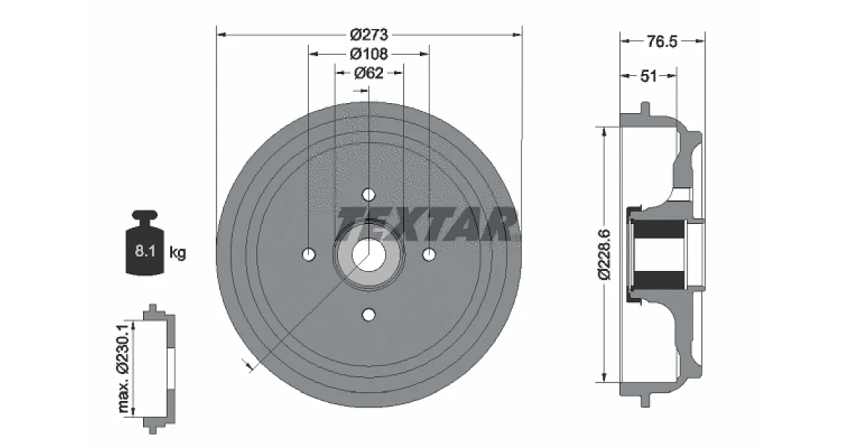 94037900 - TEXTAR - Тормозной барабан
