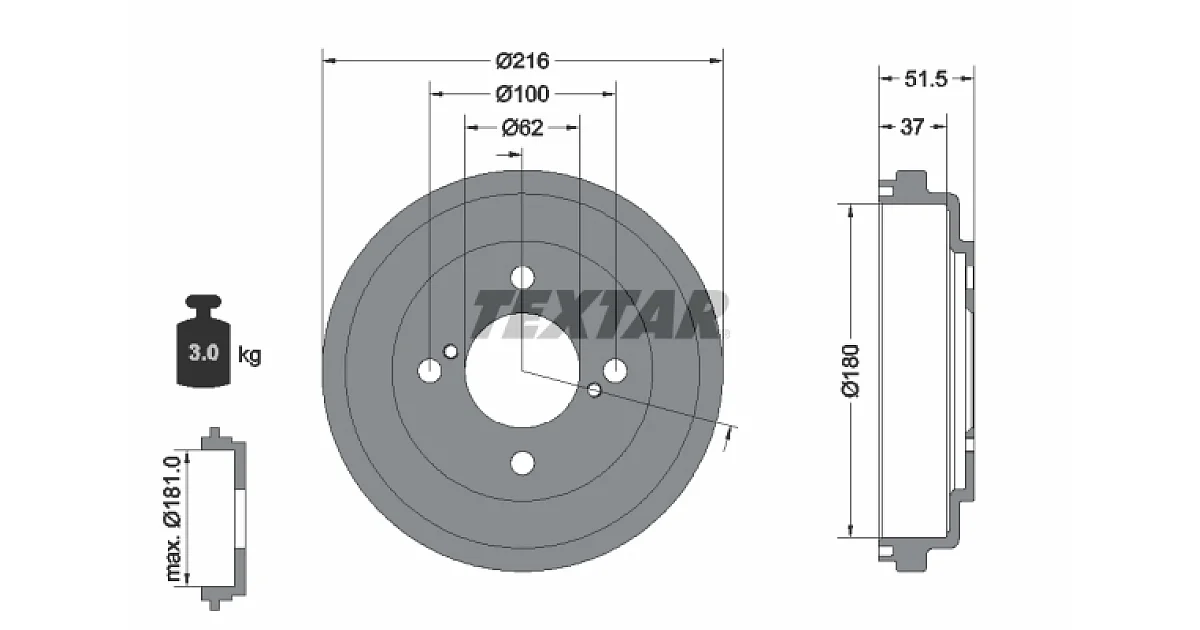 TEXTAR 94049600, Тормозной барабан