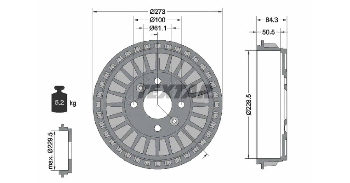 94046100 - TEXTAR - Тормозной барабан