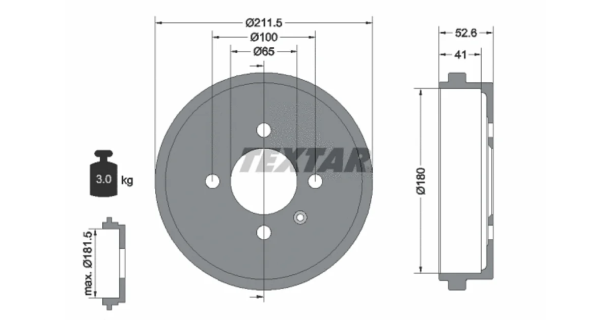 TEXTAR 94022700, Тормозной барабан