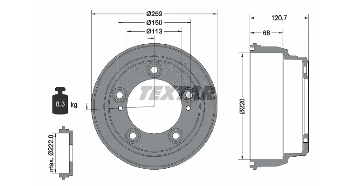 TEXTAR 94046600, Тормозной барабан