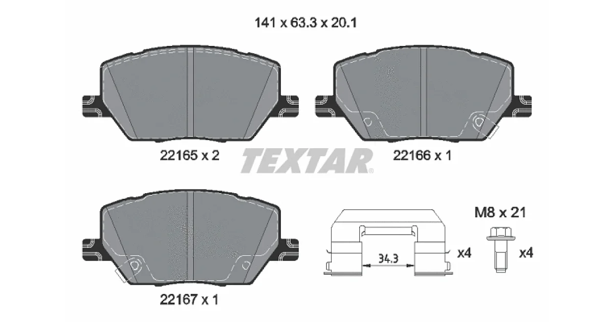 TEXTAR 2216503, Комплект тормозных колодок, дисковый тормоз
