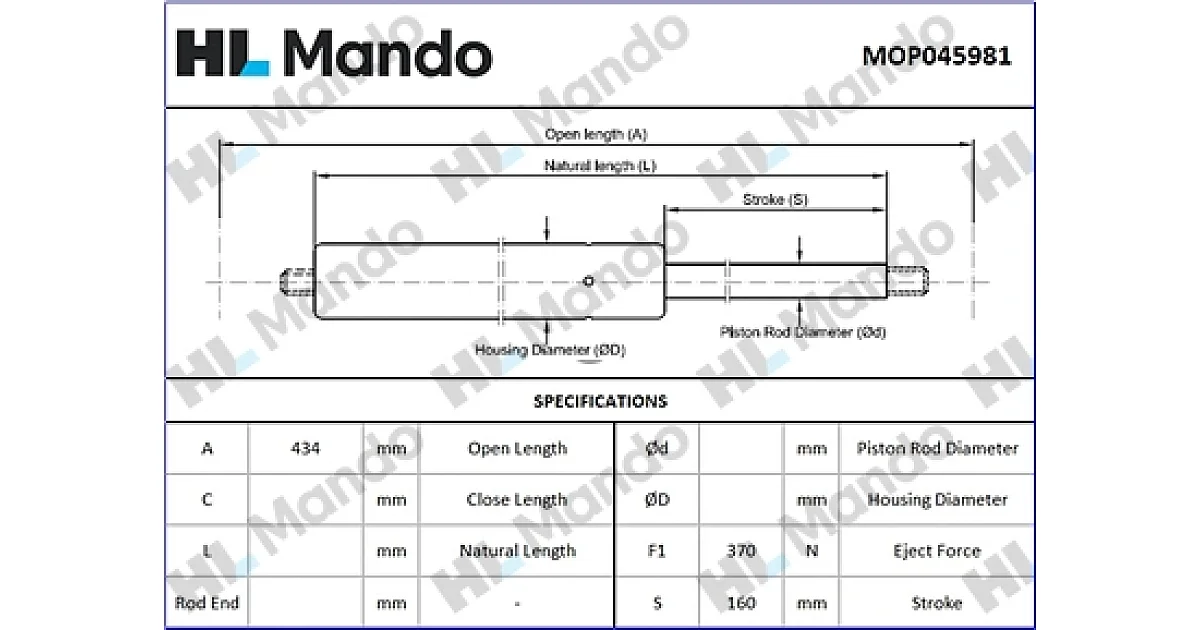 MANDO MOP045981, Газовая пружина, капот