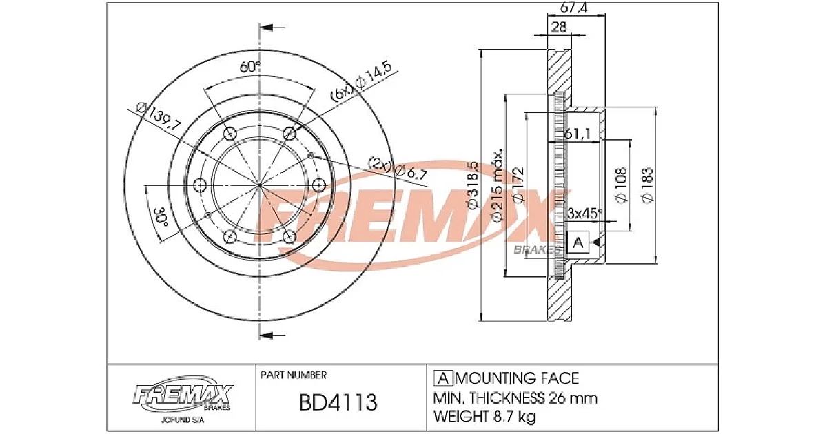BD4113 - FREMAX - Тормозной диск