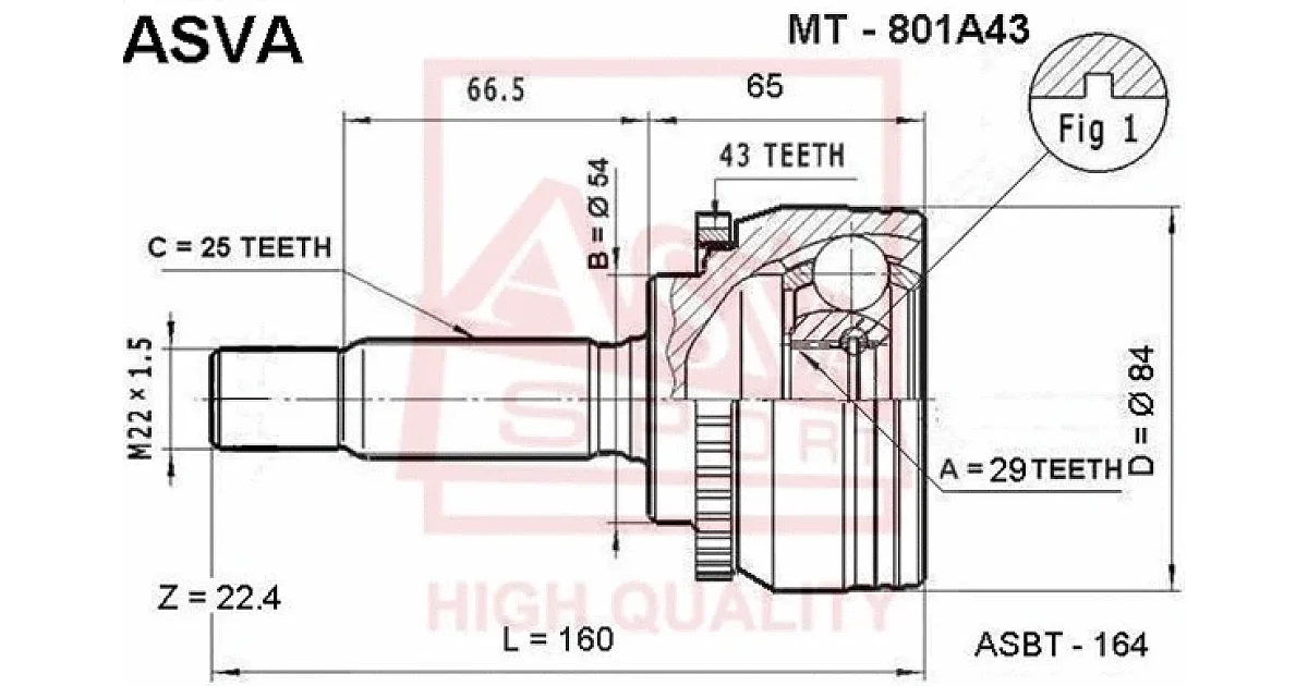 MT801A43 - ASVA - Шарнирный комплект, приводной вал