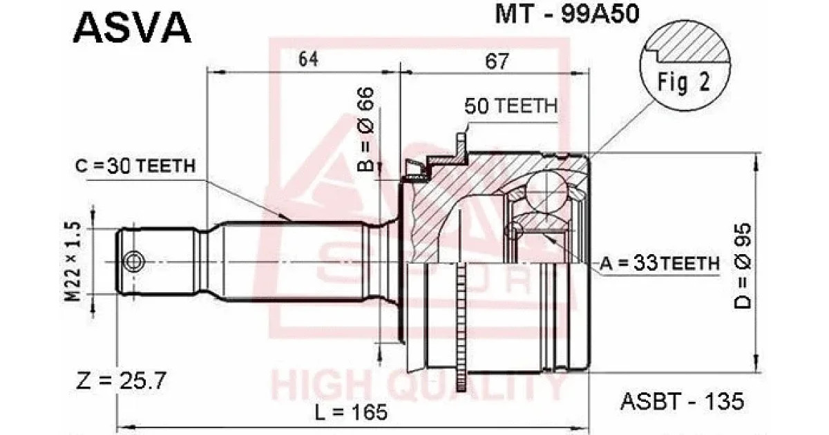 MT99A50 - ASVA - Шарнирный комплект, приводной вал