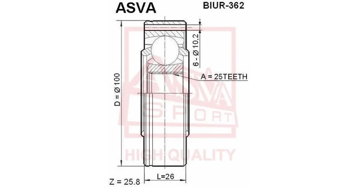 BIUR362 - ASVA - Шарнирный комплект, приводной вал