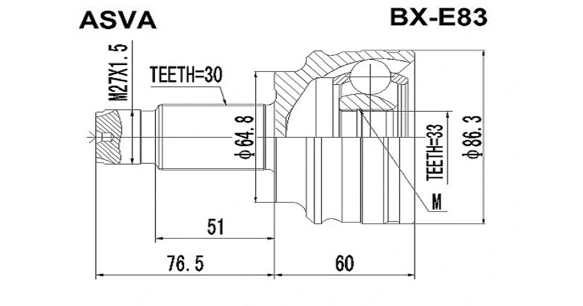 ASVA BX-E83, Шарнирный комплект, приводной вал