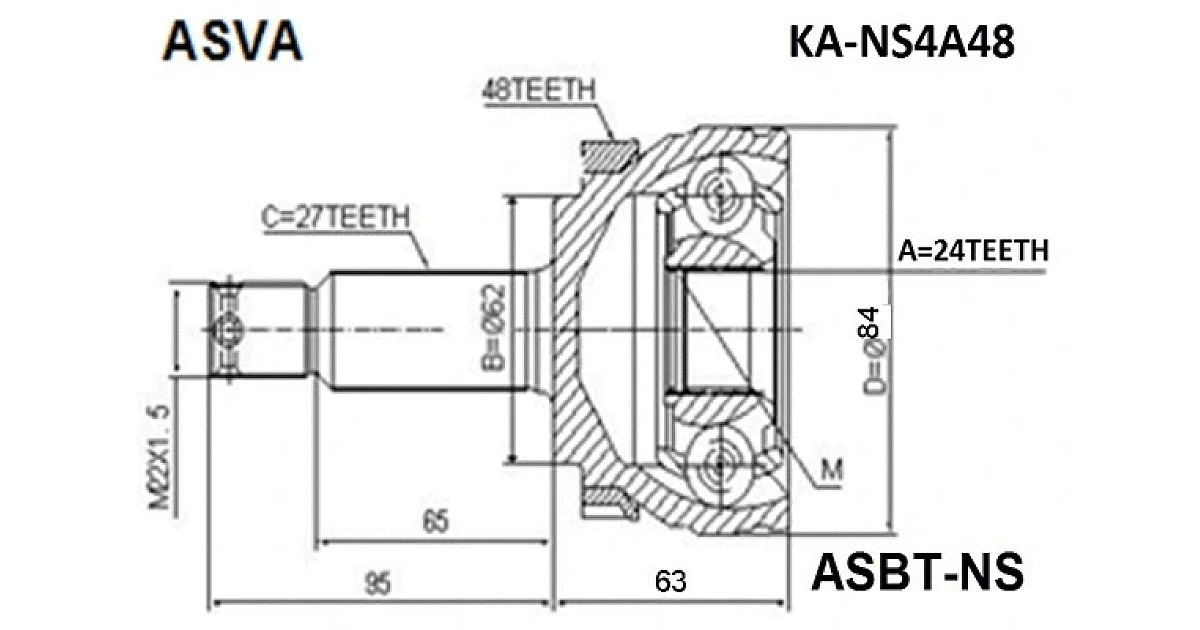 KANS4A48 - ASVA - Шарнирный комплект, приводной вал
