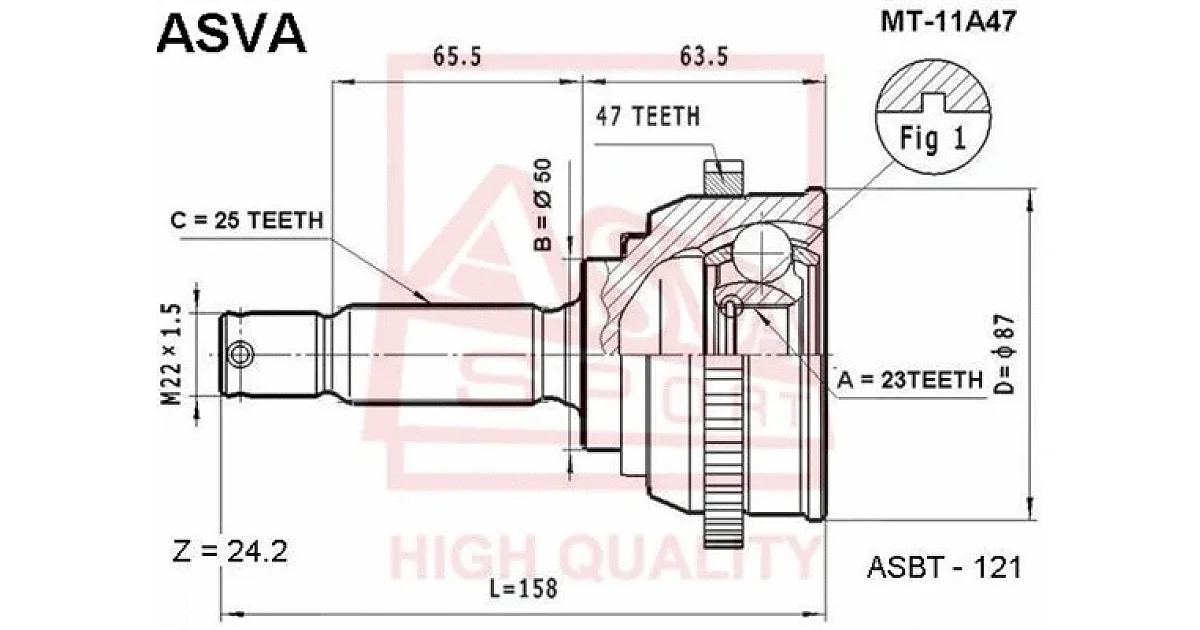MT11A47 - ASVA - Шарнирный комплект, приводной вал