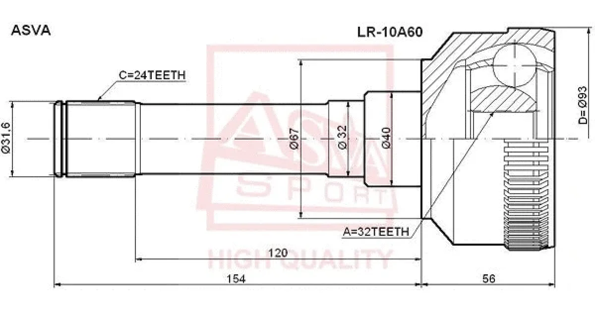 LR10A60 - ASVA - Шарнирный комплект, приводной вал