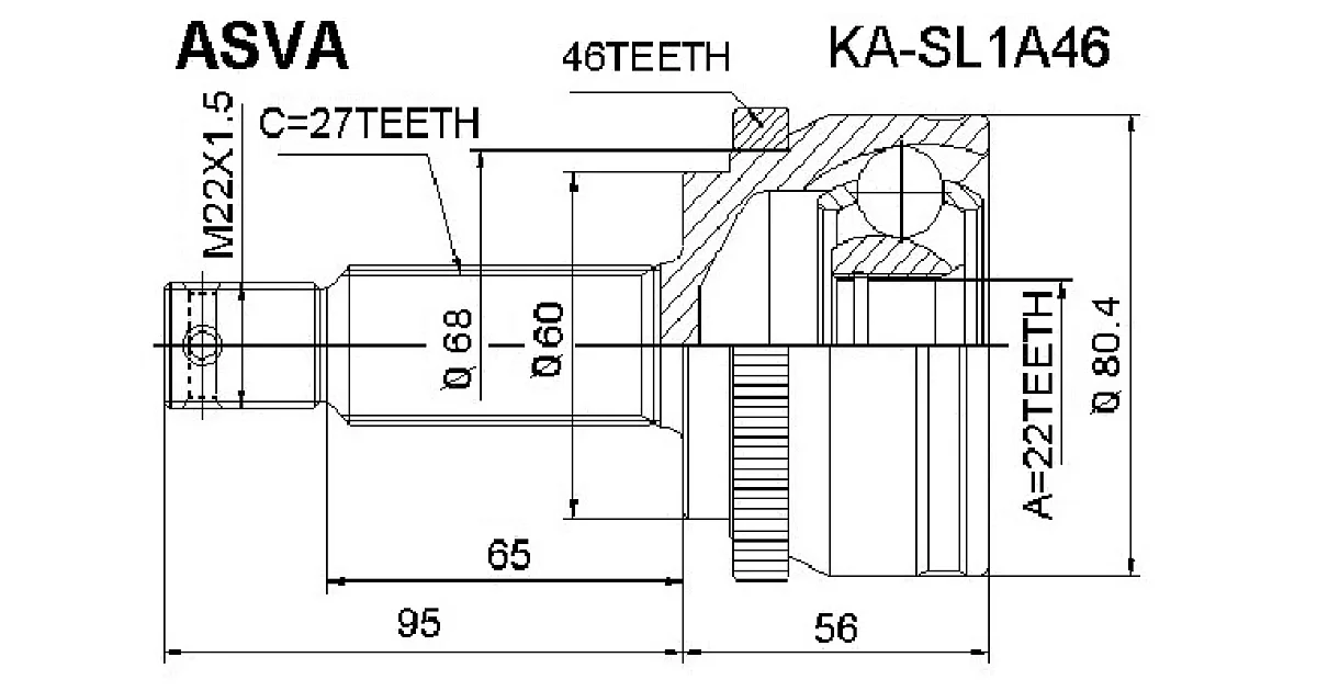 KASL1A46 - ASVA - Шарнирный комплект, приводной вал
