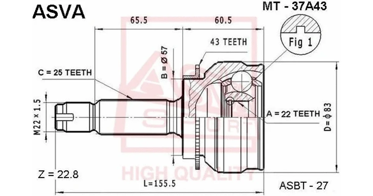 ASVA MT-37A43, Шарнирный комплект, приводной вал