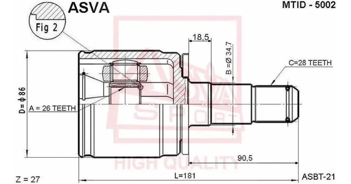 MTID5002 - ASVA - Шарнирный комплект, приводной вал