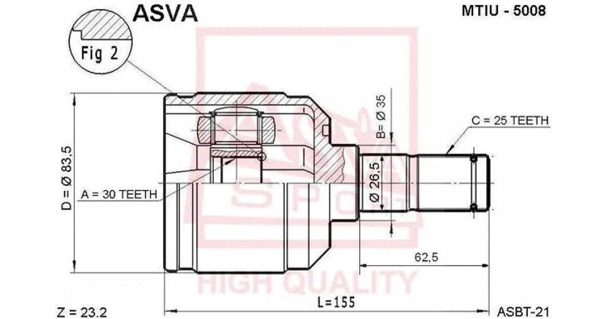 MTIU5008 - ASVA - Шарнирный комплект, приводной вал