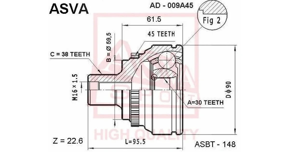 AD009A45 - ASVA - Шарнирный комплект, приводной вал