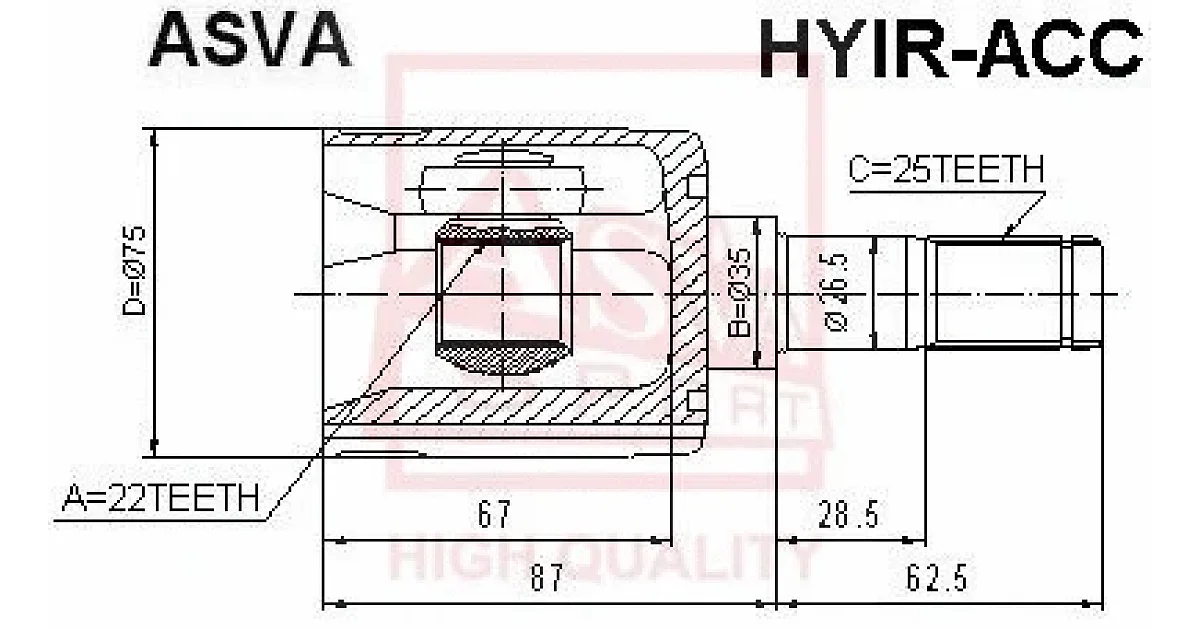 HYIRACC - ASVA - Шарнирный комплект, приводной вал