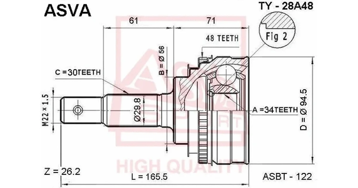 TY28A48 - ASVA - Шарнирный комплект, приводной вал