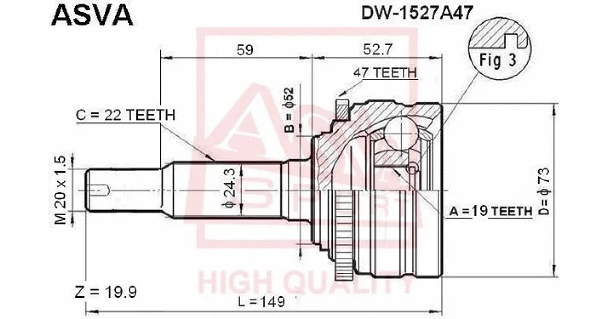 DW152A47 - ASVA - Шарнирный комплект, приводной вал