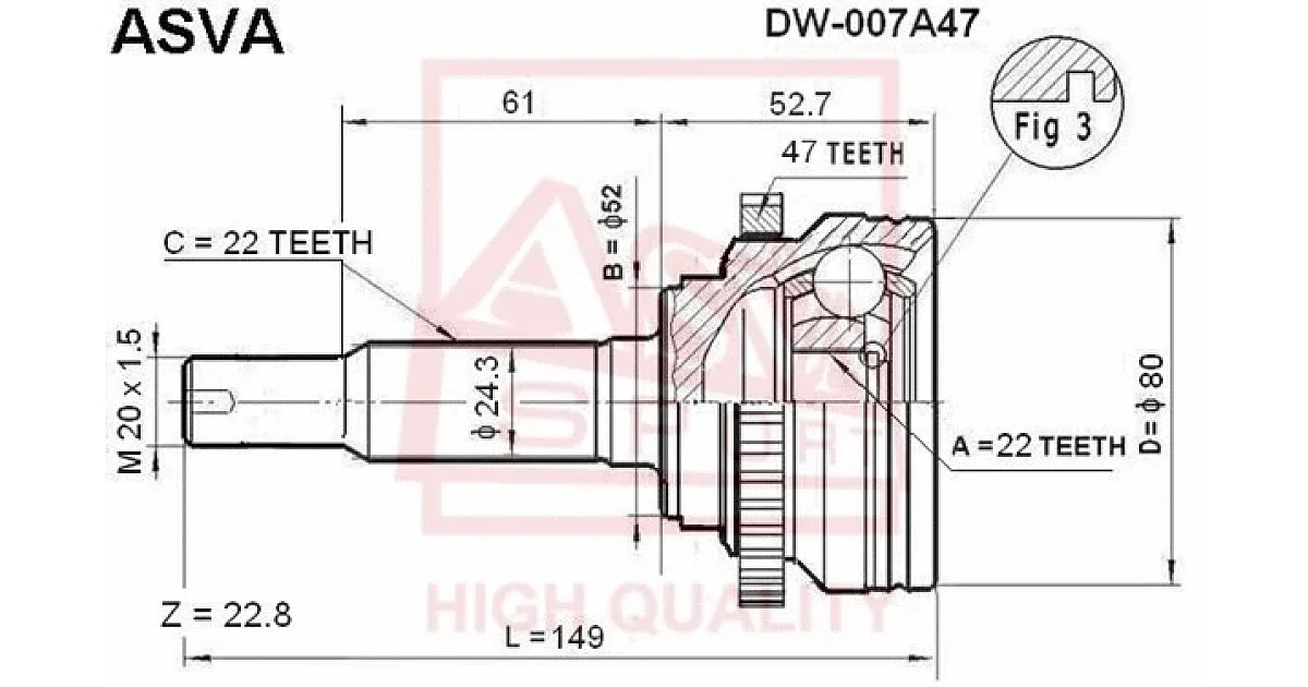 DW007A47 - ASVA - Шарнирный комплект, приводной вал