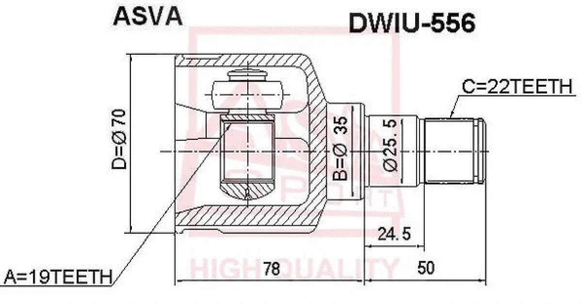 DWIU556 - ASVA - Шарнирный комплект, приводной вал