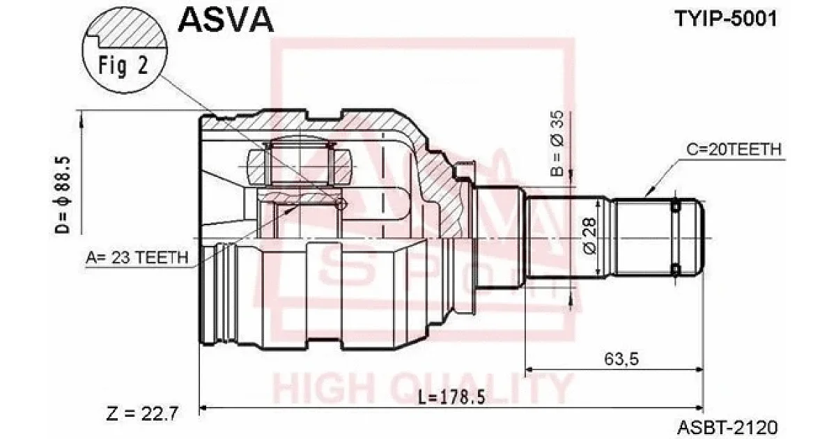 TYIP5001 - ASVA - Шарнирный комплект, приводной вал