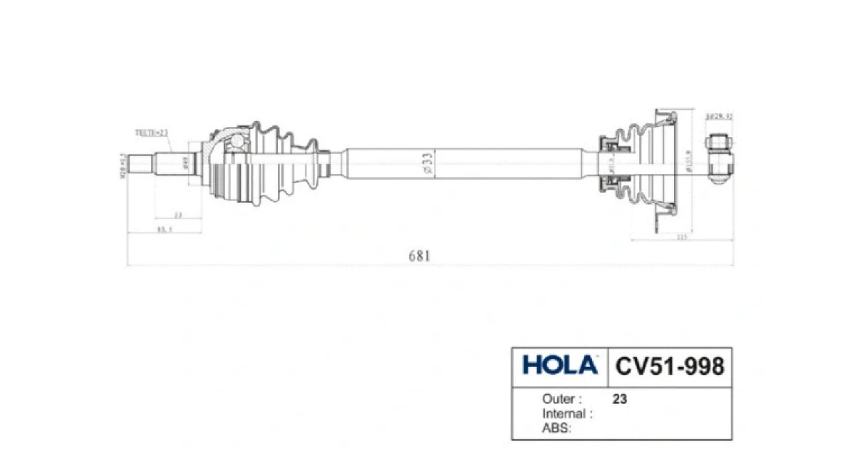 HOLA CV51-998, Приводной вал