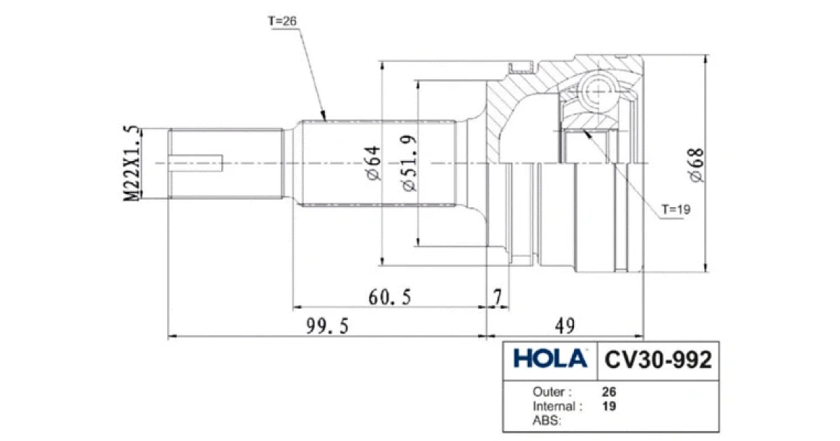 CV30992 - HOLA - Шарнирный комплект, приводной вал