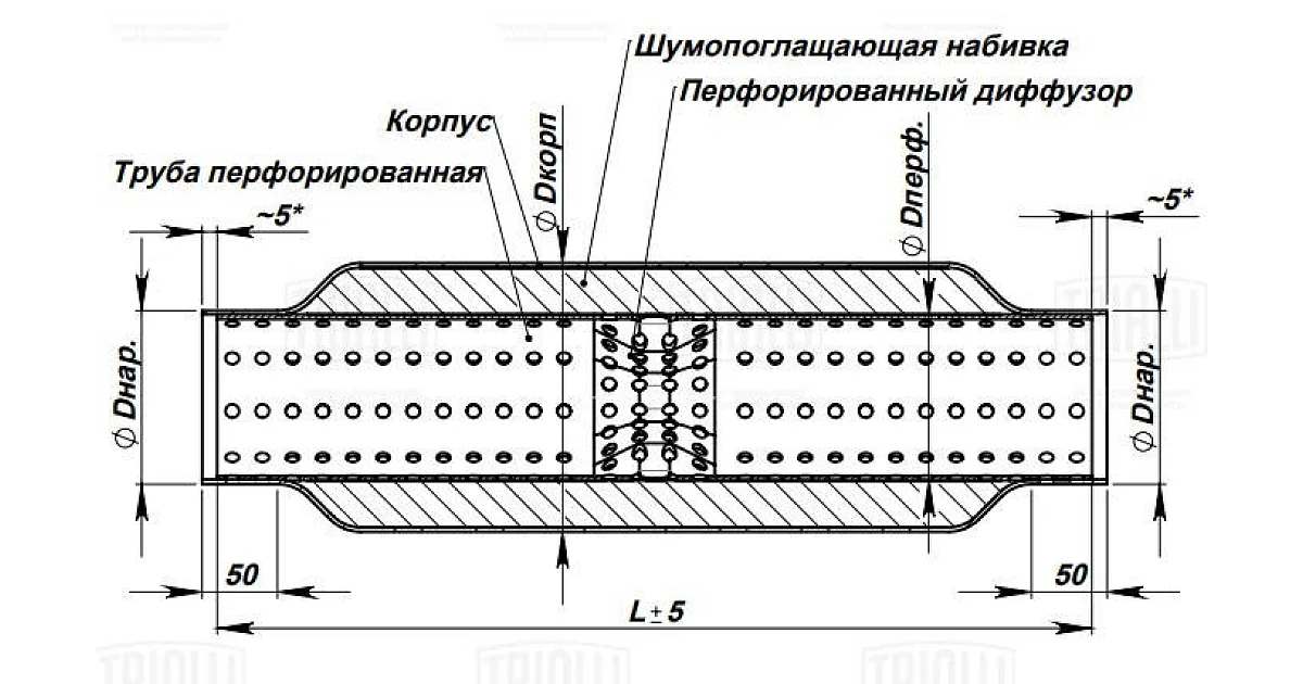 ESM60550D - TRIALLI - Средний глушитель выхлопных газов, универсальный