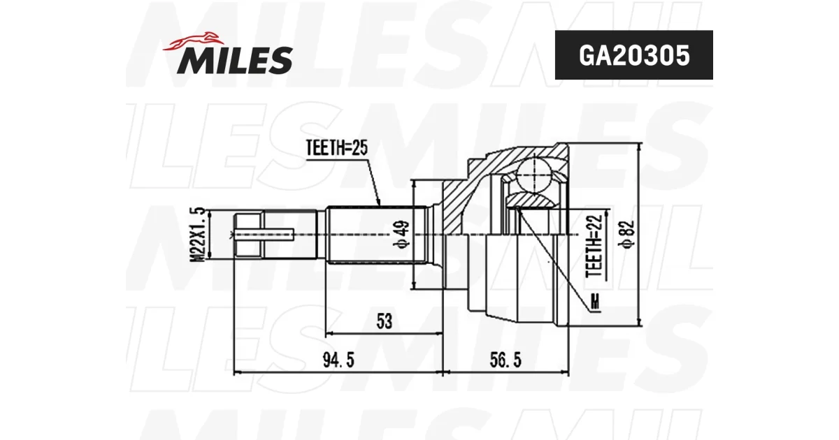 GA20305 - MILES - Шарнирный комплект, приводной вал