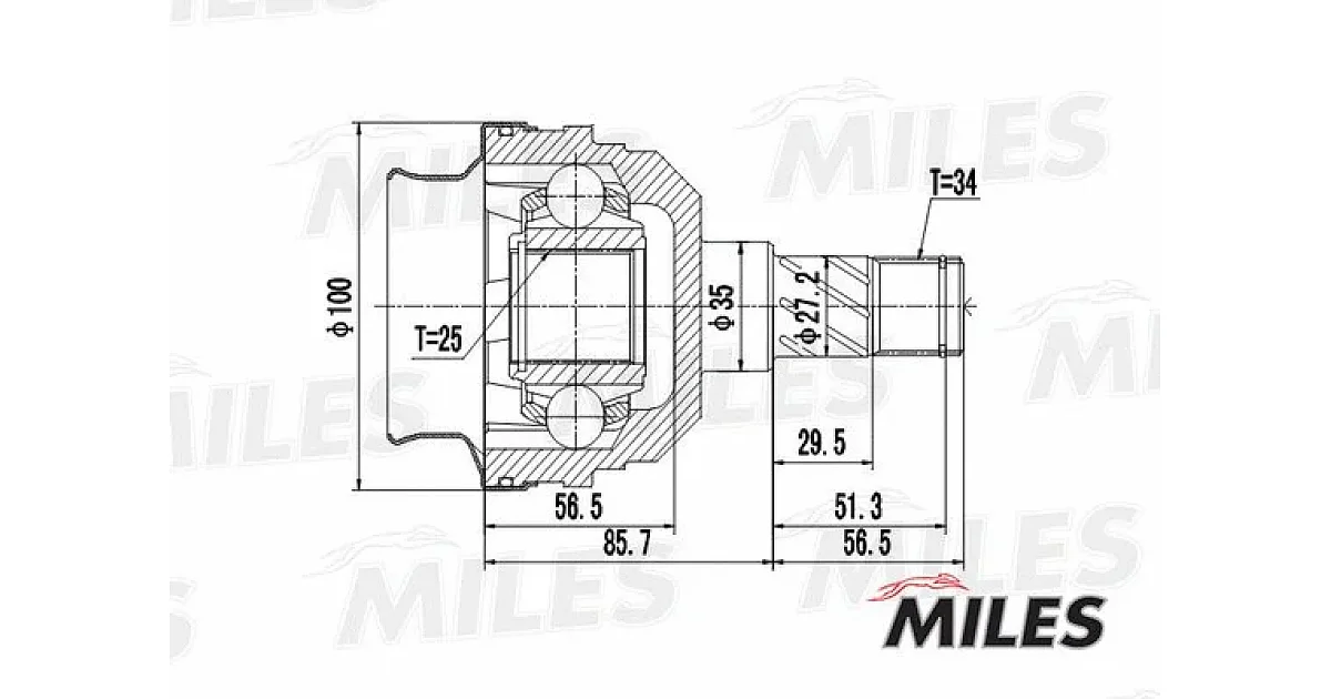 GA10022 - MILES - Шарнирный комплект, приводной вал
