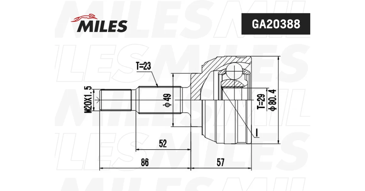 GA20388 - MILES - Шарнирный комплект, приводной вал