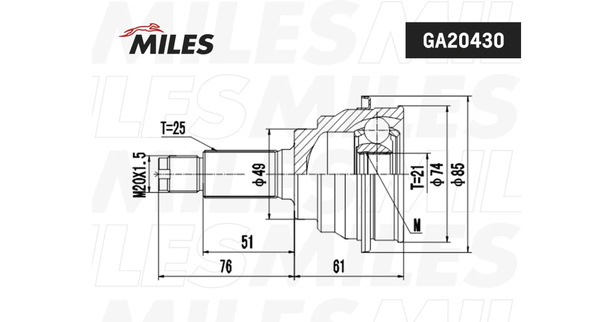 GA20430 - MILES - Шарнирный комплект, приводной вал