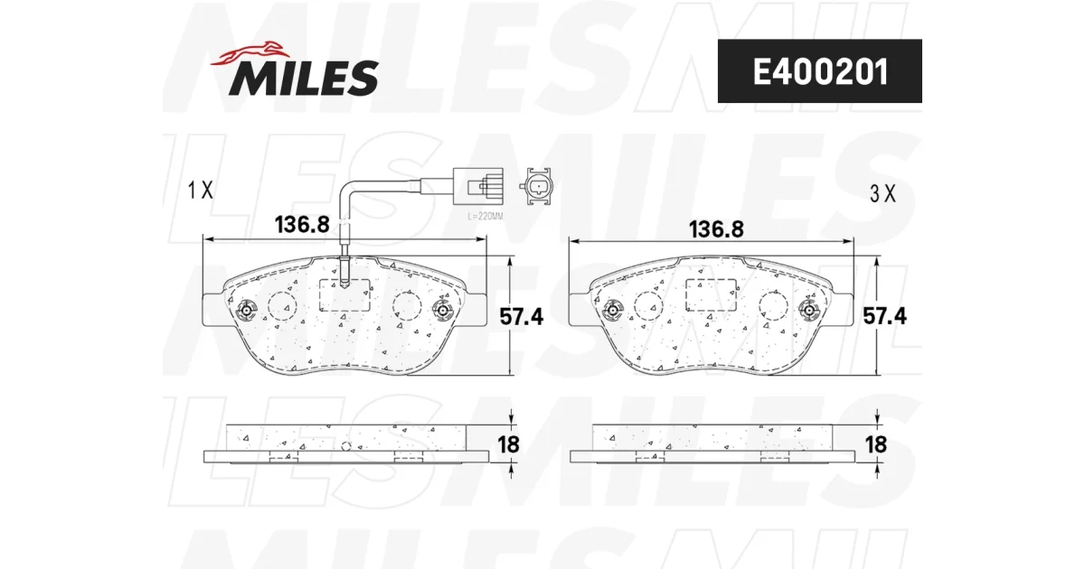 MILES E400201, Комплект тормозных колодок, дисковый тормоз